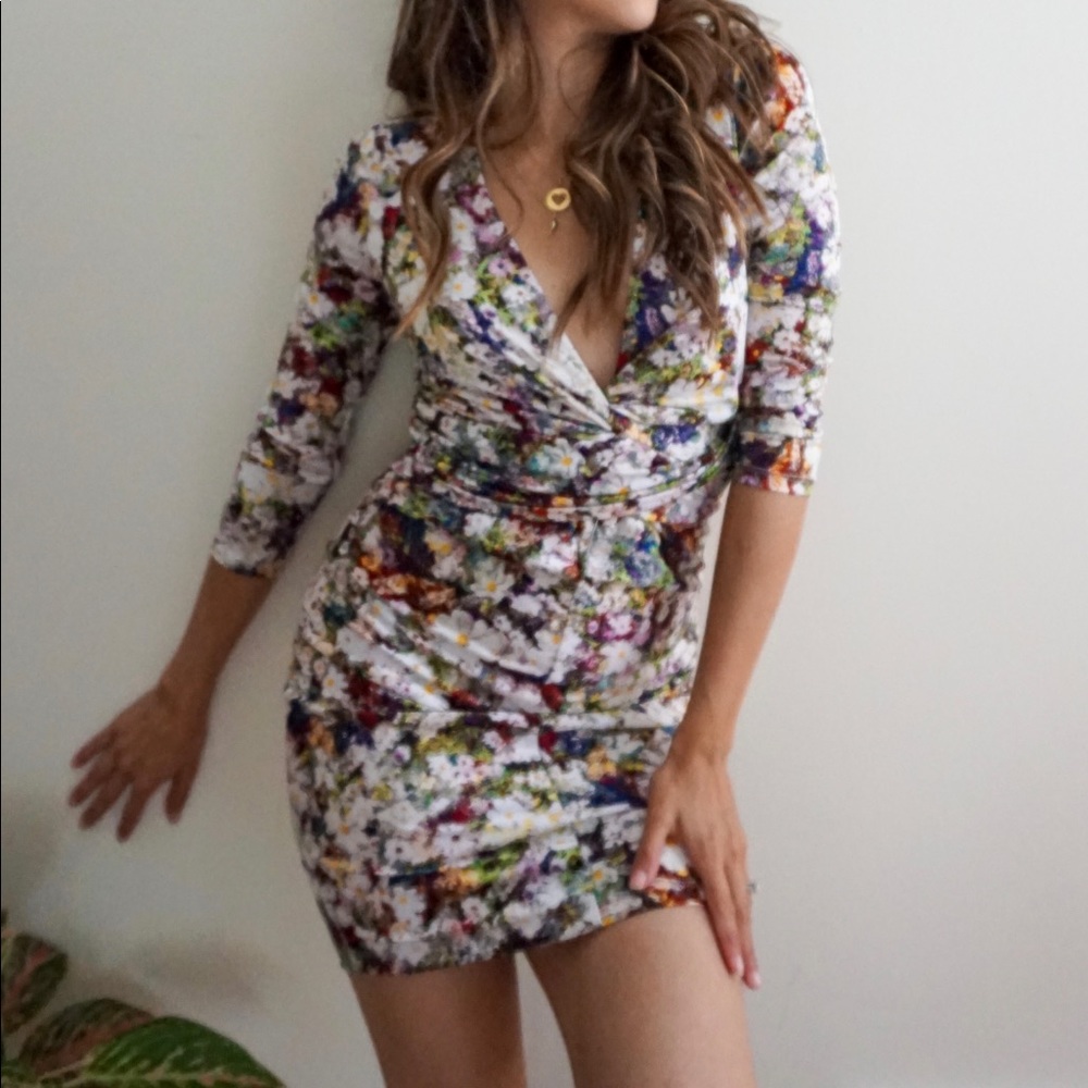 Floral print fitted mini dress